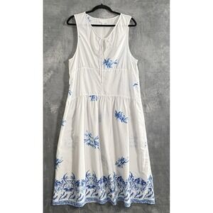 LEITH Women Sleeveless Birds Floral Maxi Dress Sz L White Coastal Beach 52-15